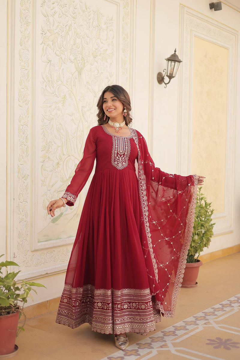 Function Wear Embroidered Maroon Color Beautiful Gown