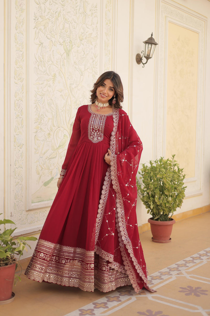 Function Wear Embroidered Maroon Color Beautiful Gown