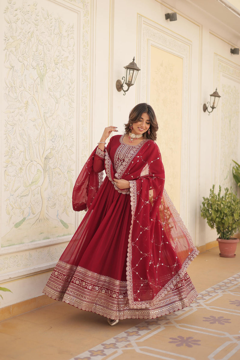 Function Wear Embroidered Maroon Color Beautiful Gown