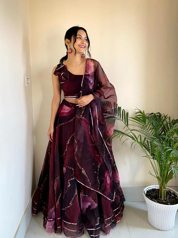 Superhit Wine Color Lehenga With Decent Blouse