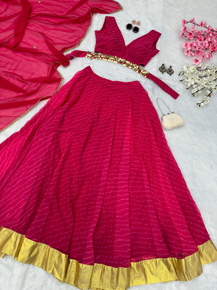 Function Wear Pink Color Printed Georgette Lehenga Choli