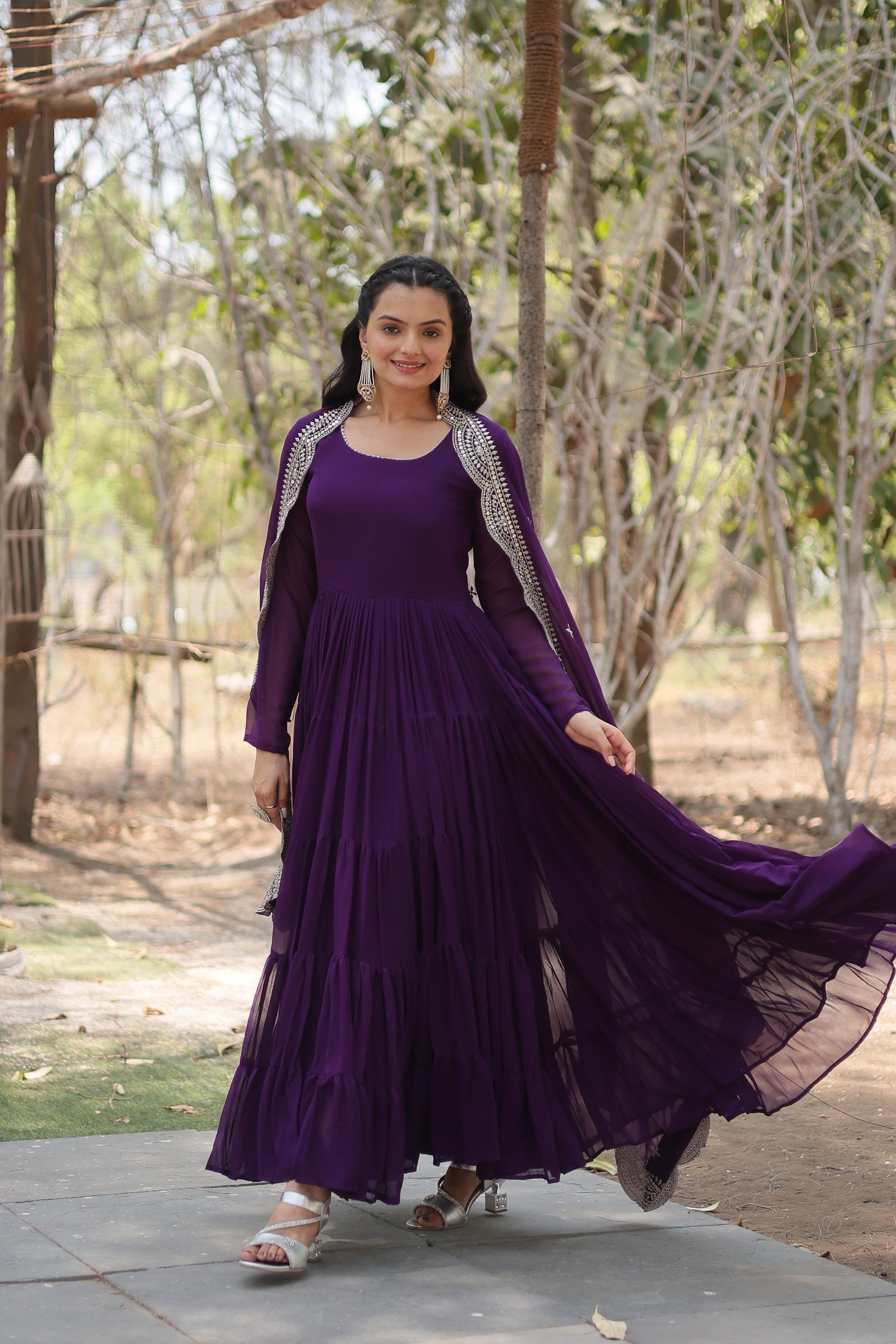 anarkali dress purple Purple Floral Embellished Anarkali
