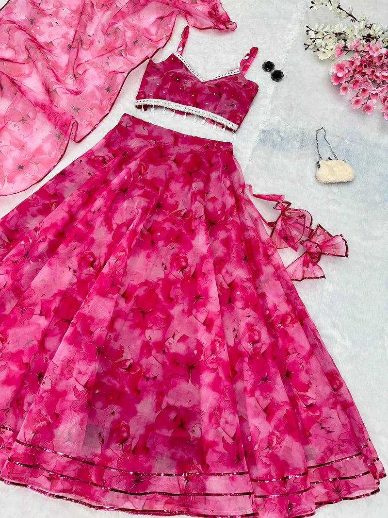 Mesmerizing Pink Color Organza Lehenga Choli