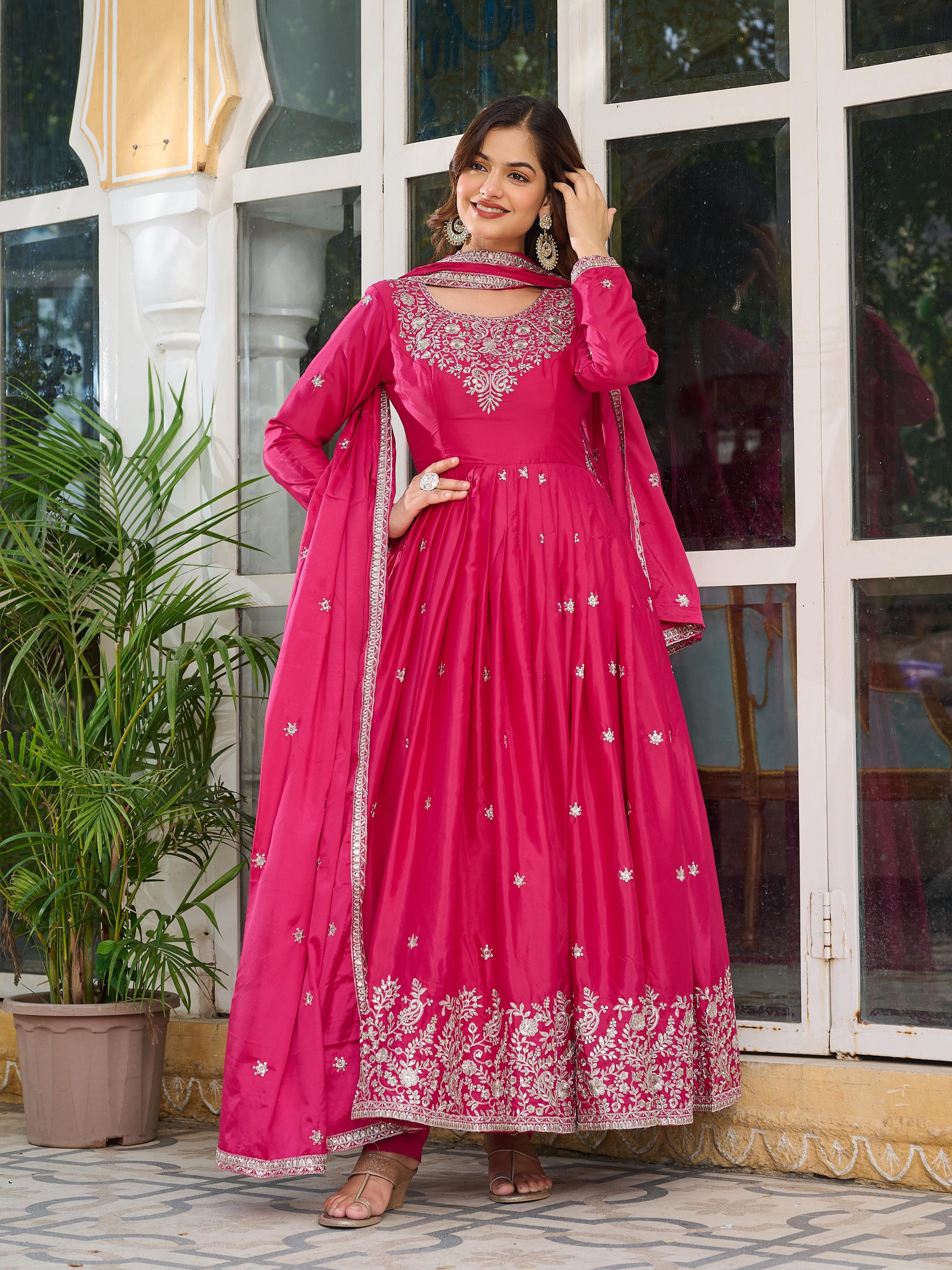 Pink Color American Silk Thred with Sequnce work Gown
