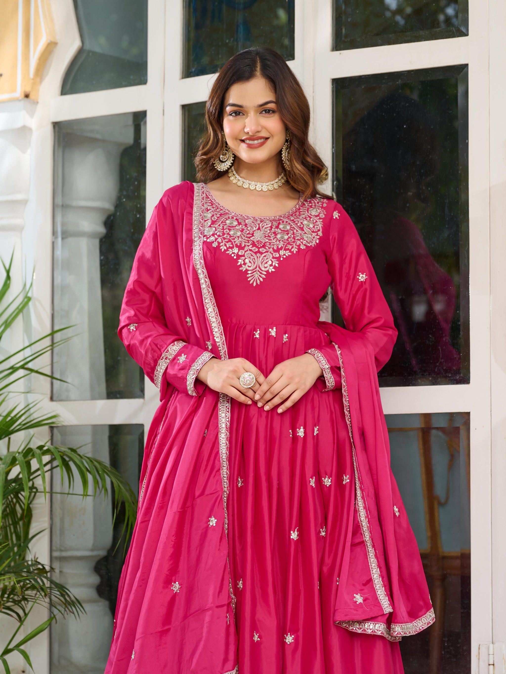 Pink Color American Silk Thred with Sequnce work Gown