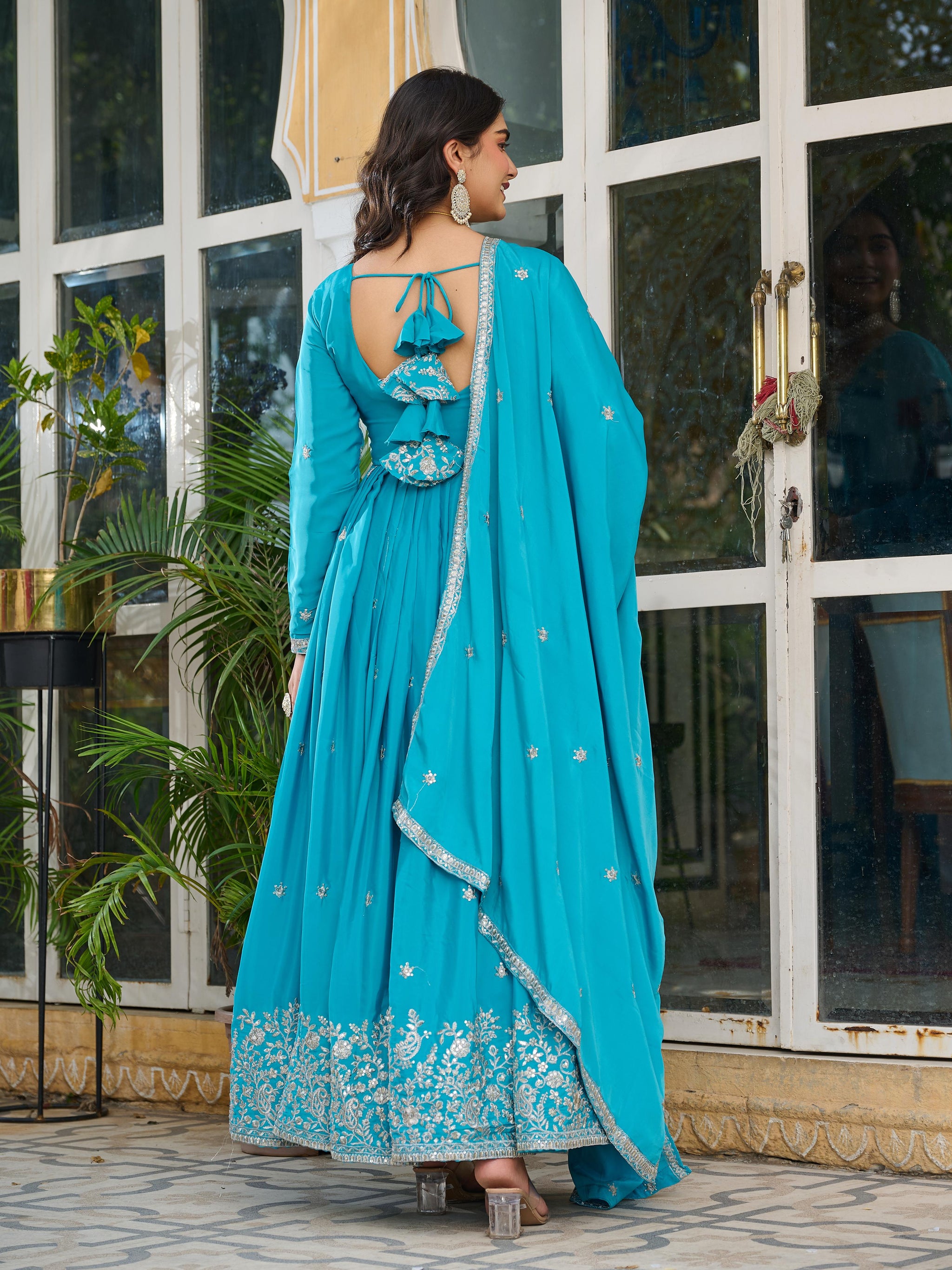Sky Blue Color American Silk Thred with Sequnce work Gown