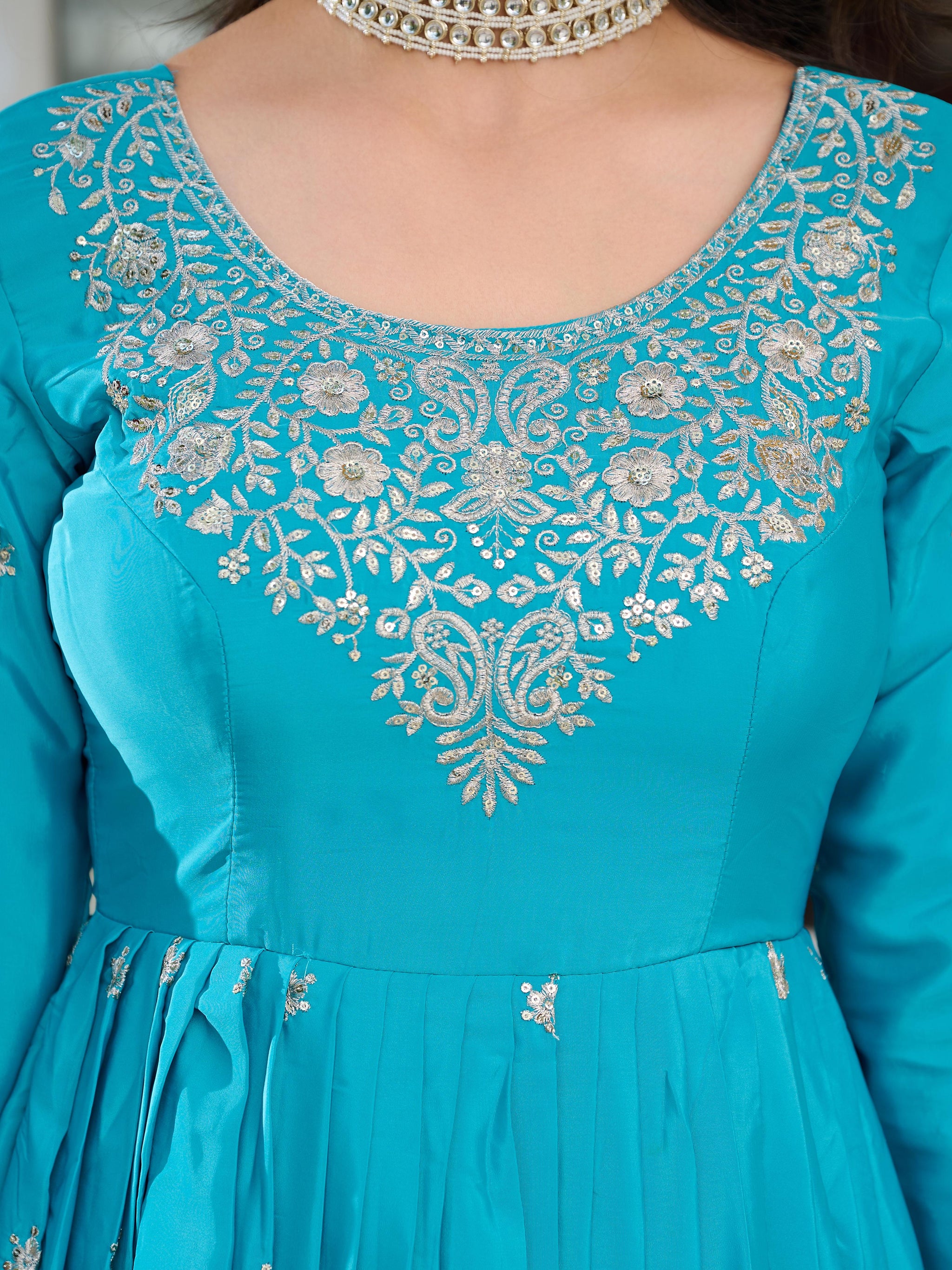 Sky Blue Color American Silk Thred with Sequnce work Gown