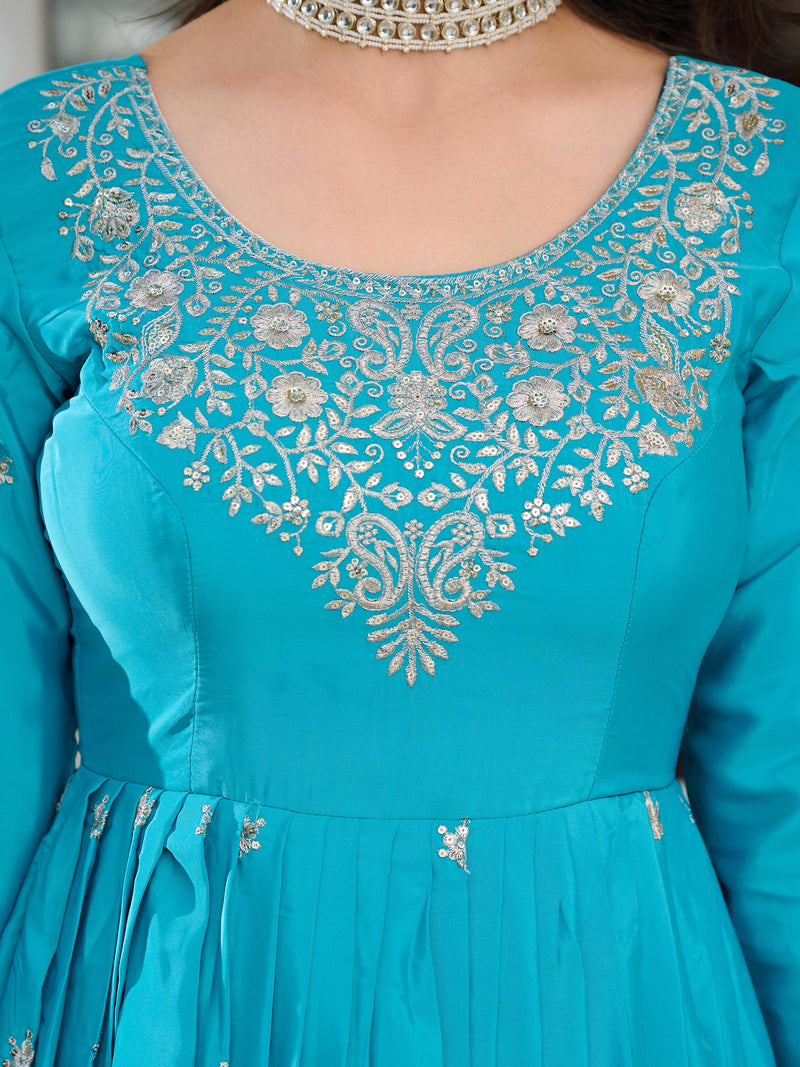 Sky Blue Color American Silk Thred with Sequnce work Gown