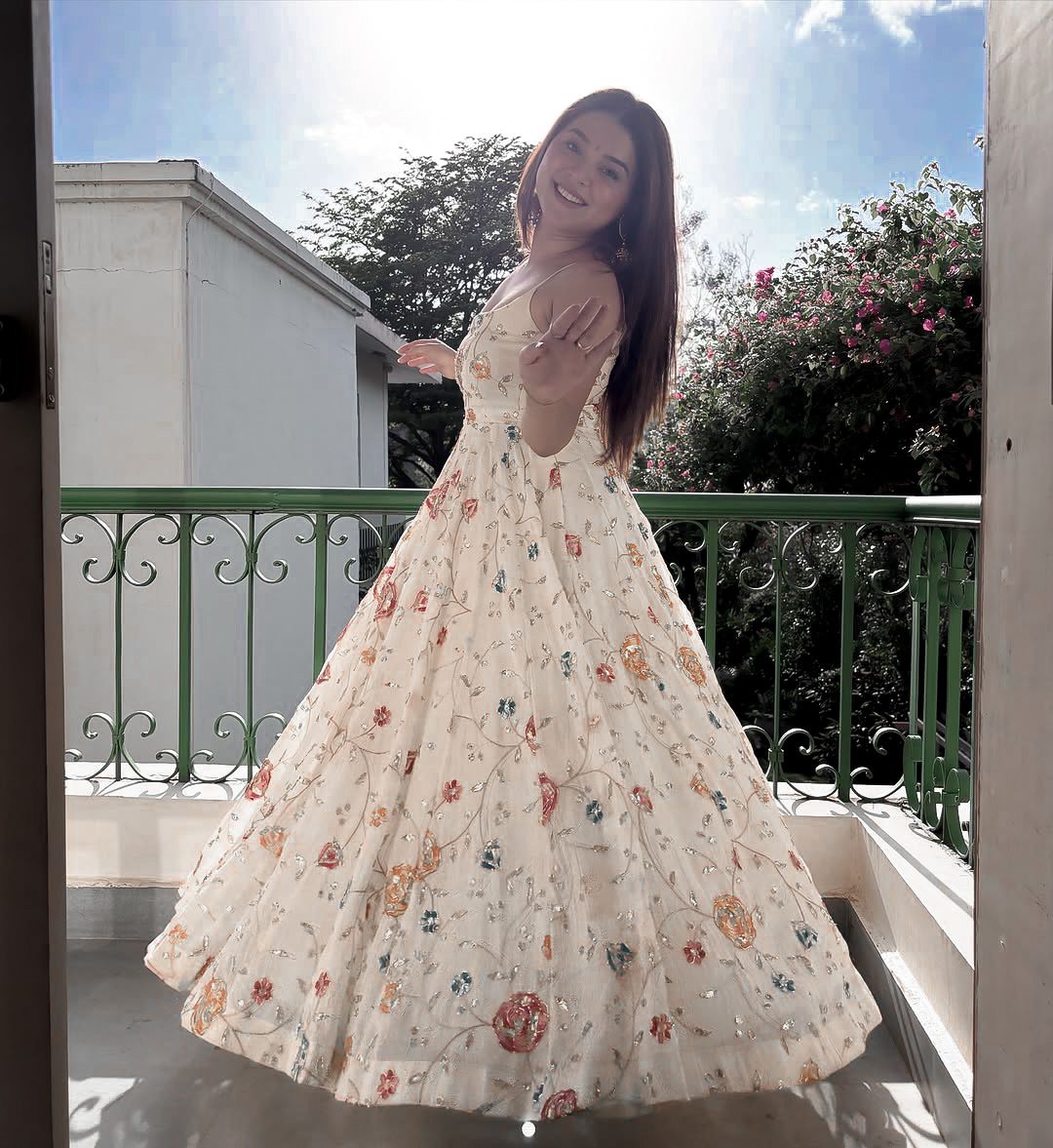 White Floral Embroidered Anarkali Gown with Dupatta | Wedding Ethnic Set