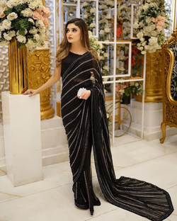 Black Sequence Work Georgette Saree