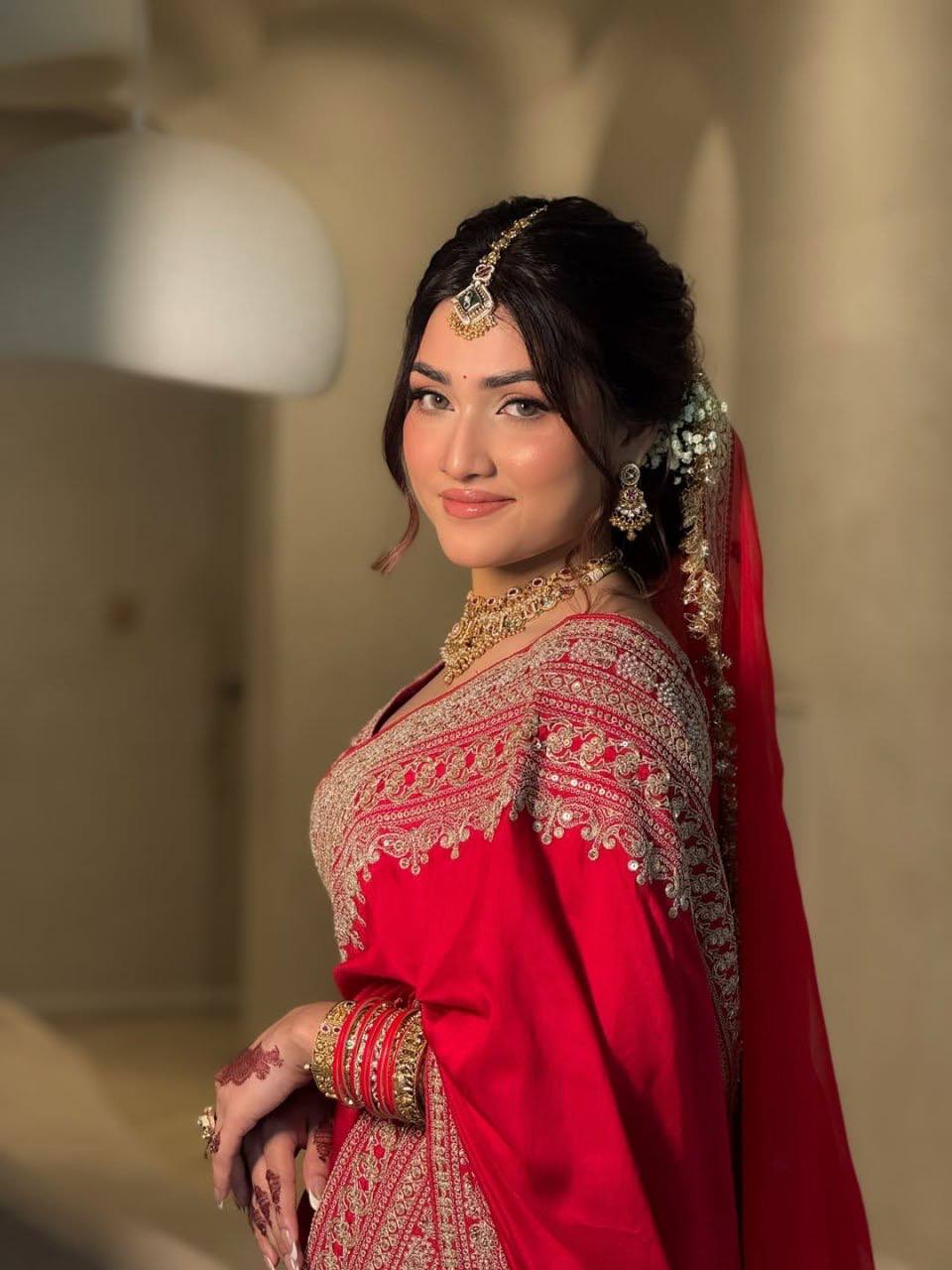 Red Embroidery Satin Saree with Dupatta | Durga Puja & Karwa Chauth Saree