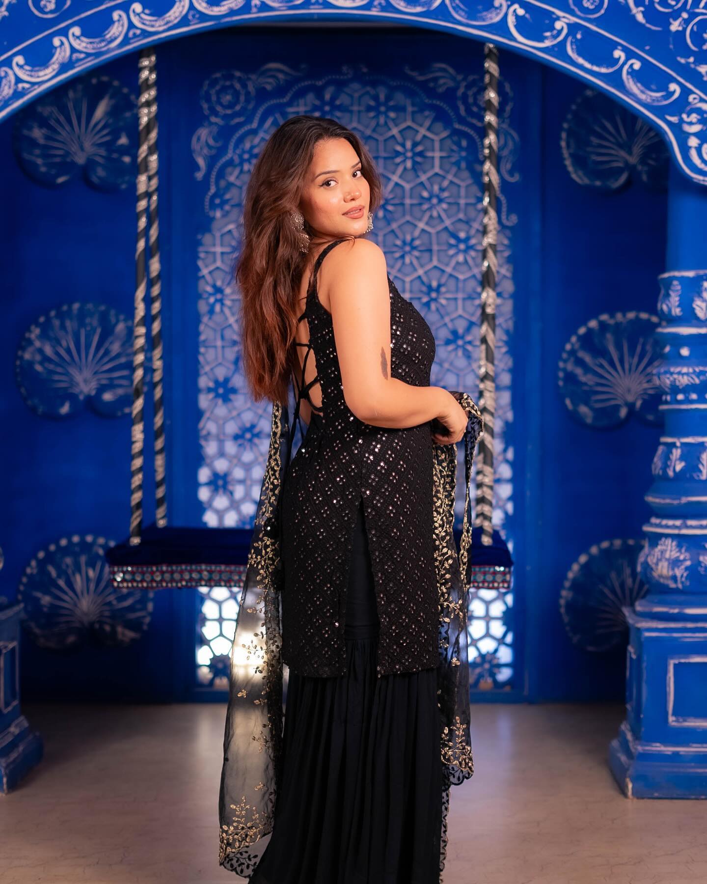 Black Embroidered Sharara Suit Set With kurta & dupatta for Special Occasions
