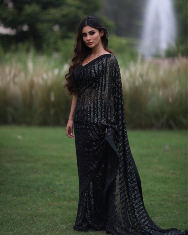 Bollywood Mouni Roy inspired black georgette sequins Celebrity saree