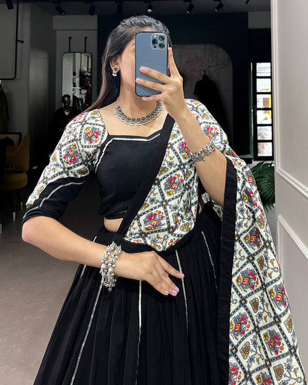 Black And White Color Printed Navratri Lehenga Choli