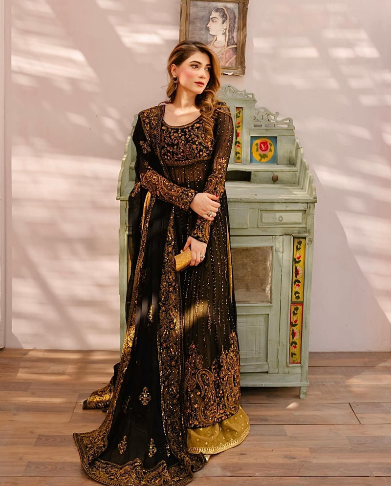 Black Colour  Fox Georgette Thread With Sequence Work Palazzo Suit