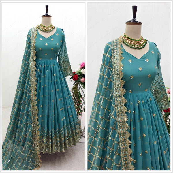 Gorgeous Rama Color Sequence Work Anarkali Suit