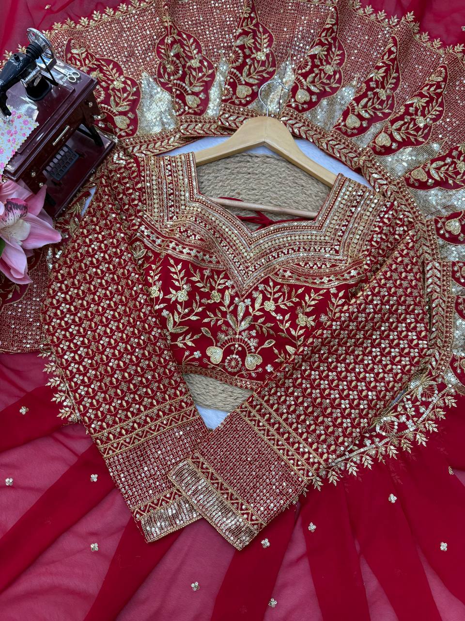 Festive Wear Embroidery Sequin Work Red Saree | Karwa Chauth & Durga Puja Saree