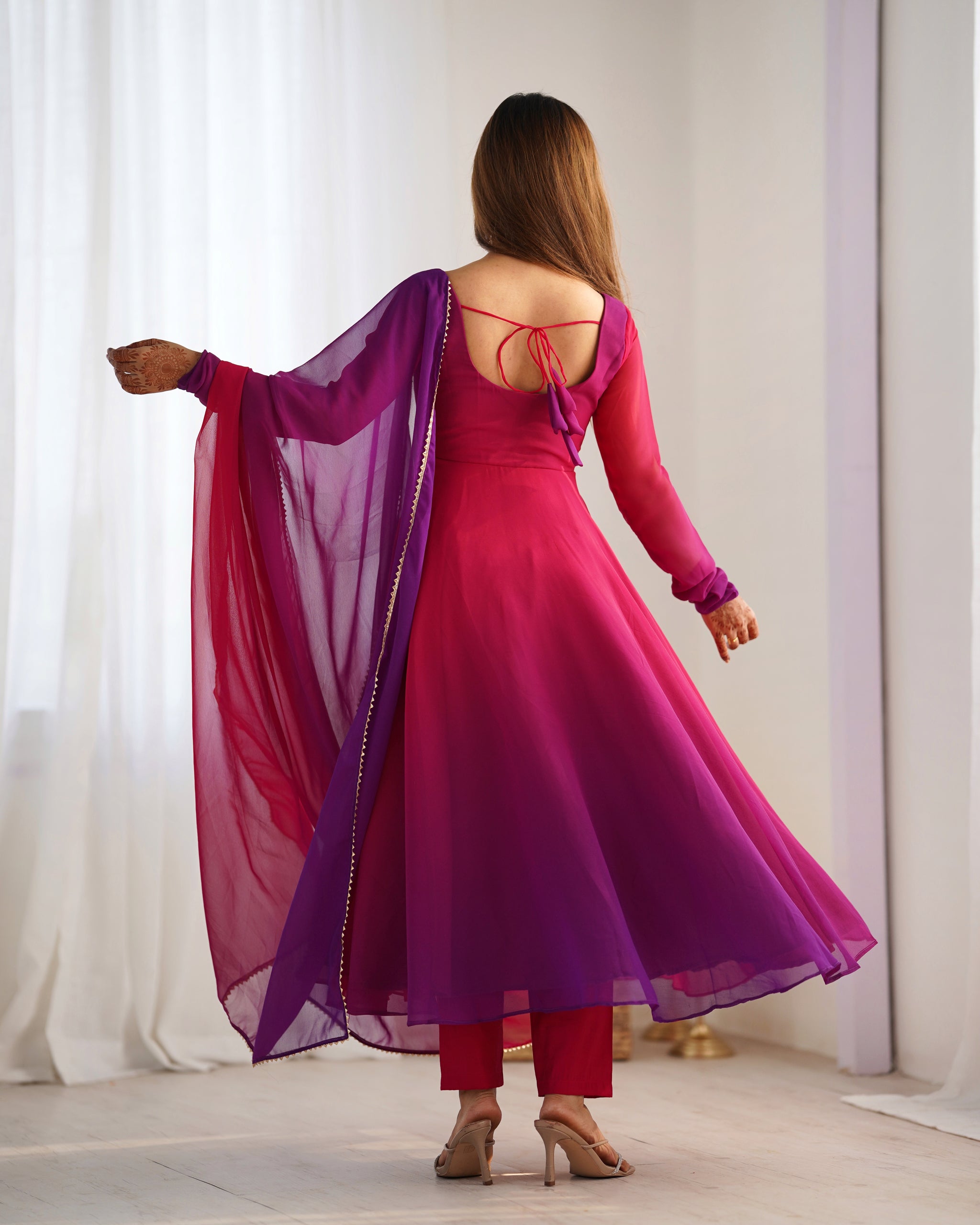 Dark Pink Color Georgette Three Piece Anarkali Suit