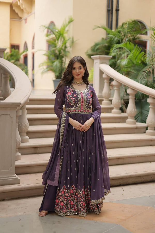 Designer Lavender Color Three Piece Sharara Suit