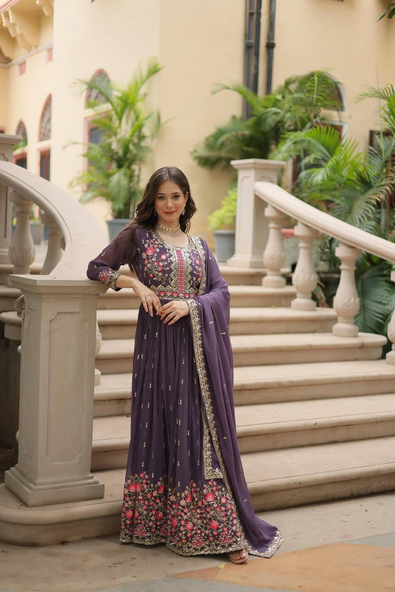 Designer Lavender Color Three Piece Sharara Suit