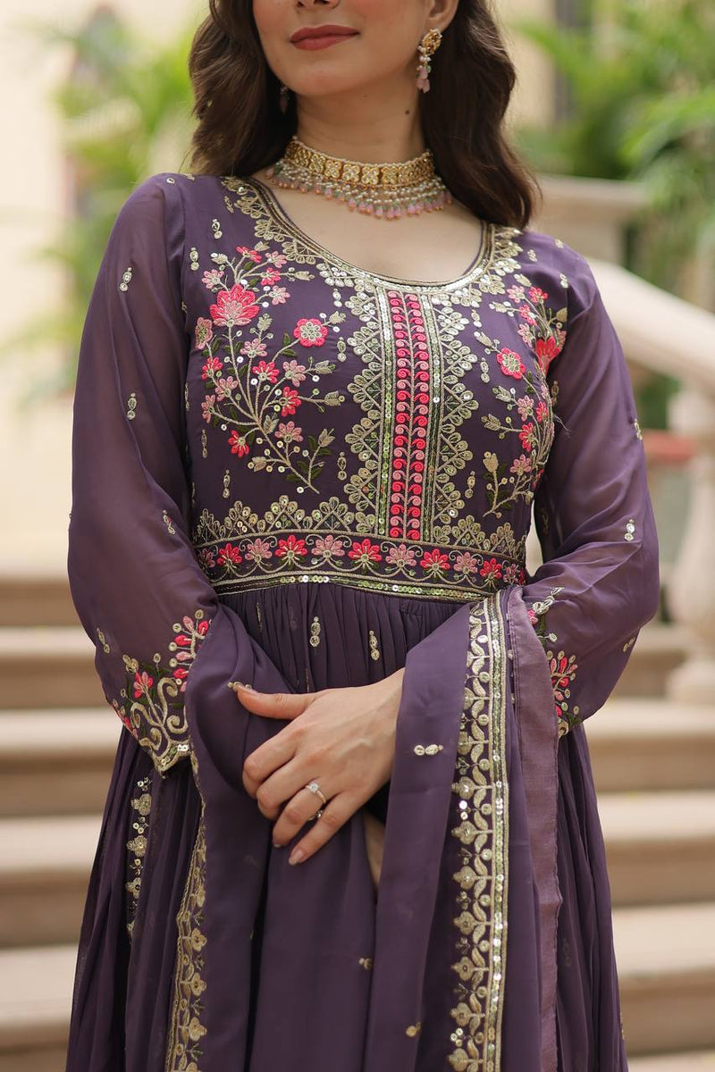 Designer Lavender Color Three Piece Sharara Suit