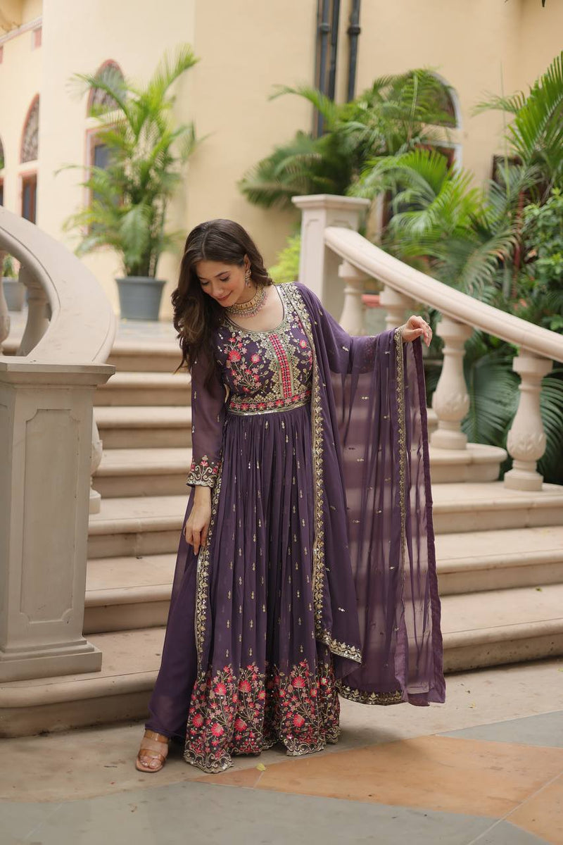 Designer Lavender Color Three Piece Sharara Suit