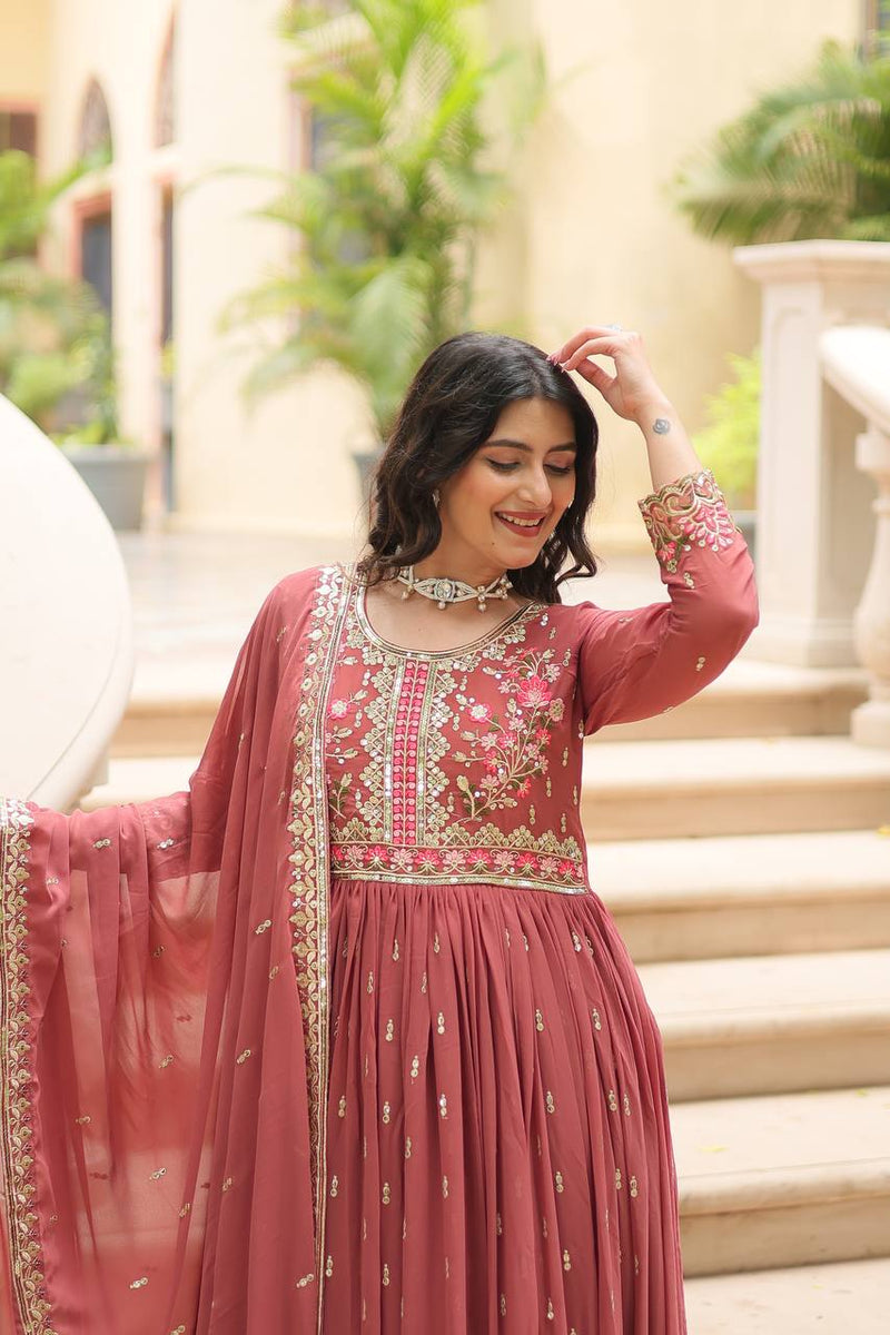 Designer Peach Color Three Piece Sharara Suit