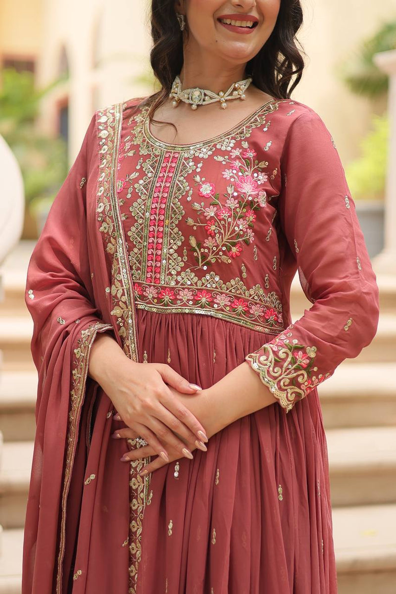 Designer Peach Color Three Piece Sharara Suit