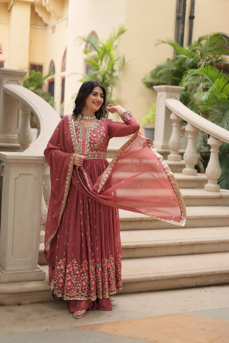 Designer Peach Color Three Piece Sharara Suit