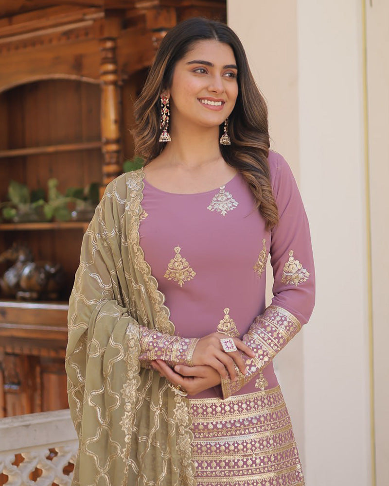 Beautiful Onion Color Georgette Three Piece Plazzo Suit