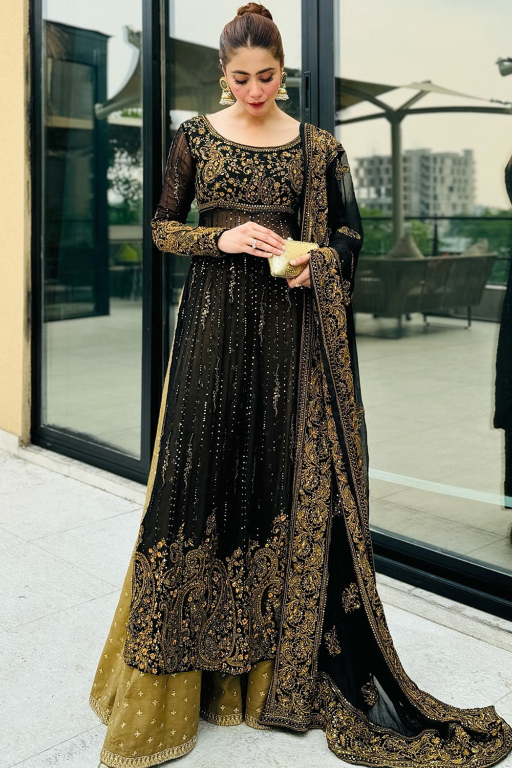 Embroidered Black & Gold Eid Suit Pakistani Salwar Suit Kameez Dress