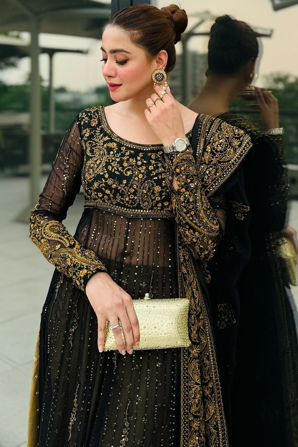 black and gold eid dress Madam Uniq Moroccan Kaftan Abaya Golden Lace Dress Embroidered Islamic Ramadan Eid Dress Sequin Dress Two-Piece for Women