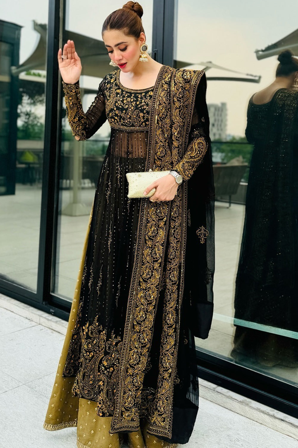 Embroidered Black & Gold Eid Suit Pakistani Salwar Suit Kameez Dress