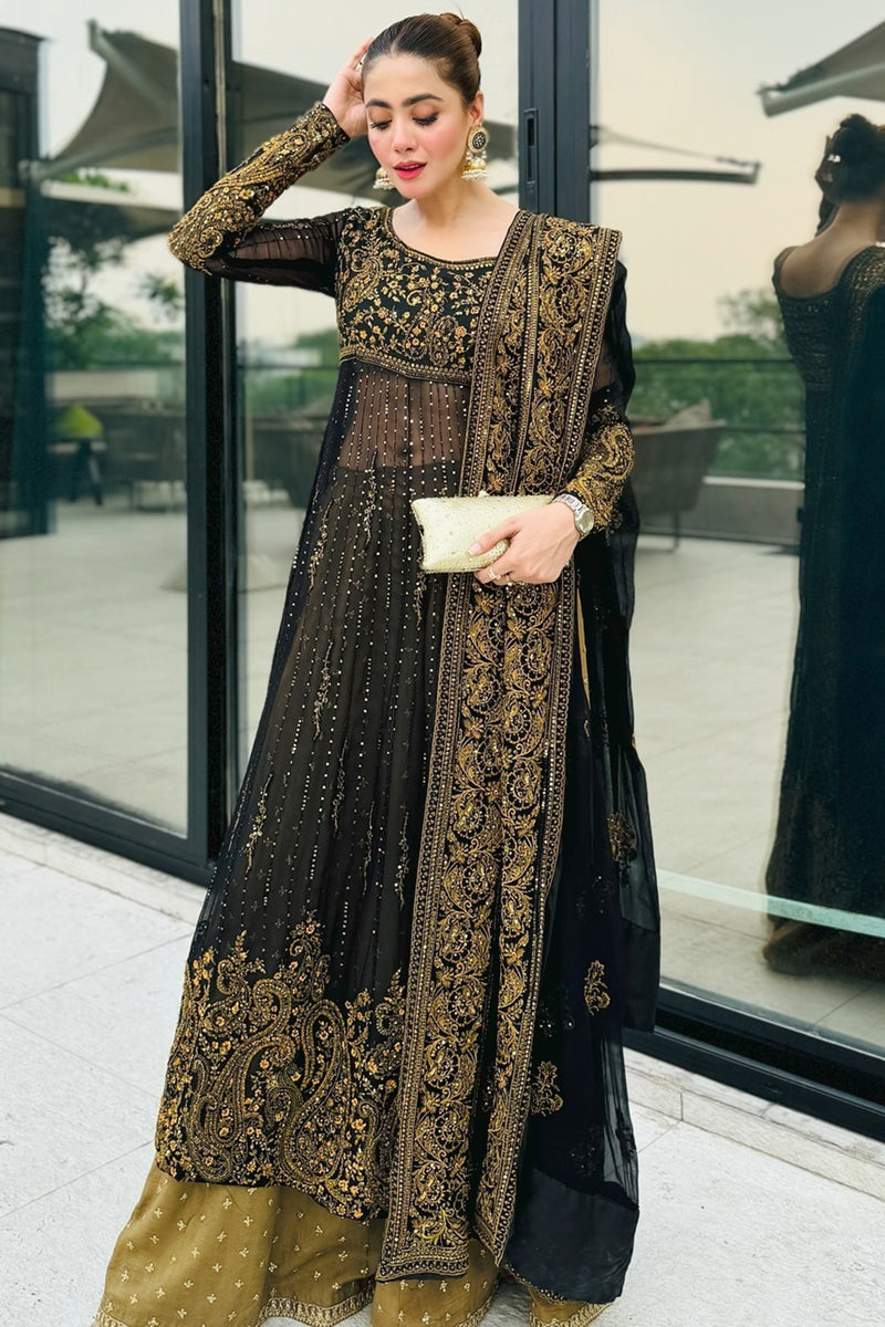 Embroidered Black & Gold Eid Suit Pakistani Salwar Suit Kameez Dress