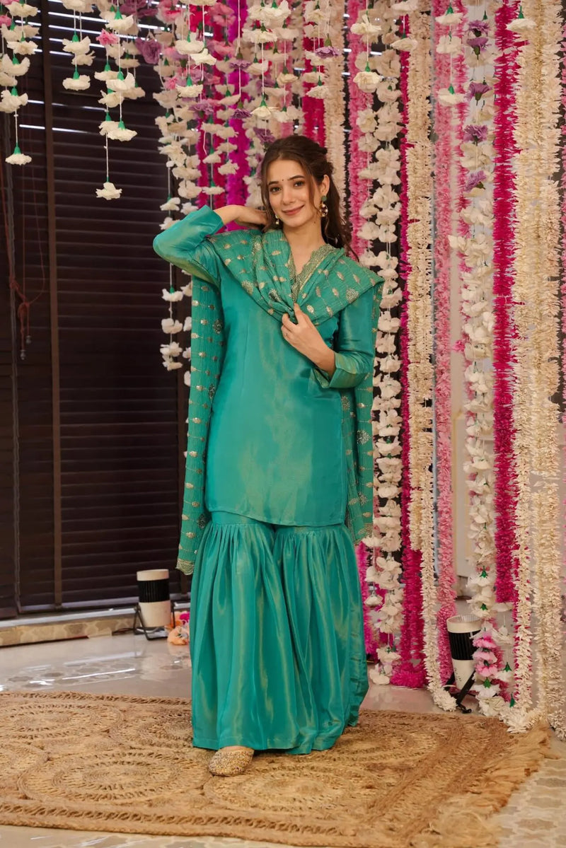 Gulnar green sharara set