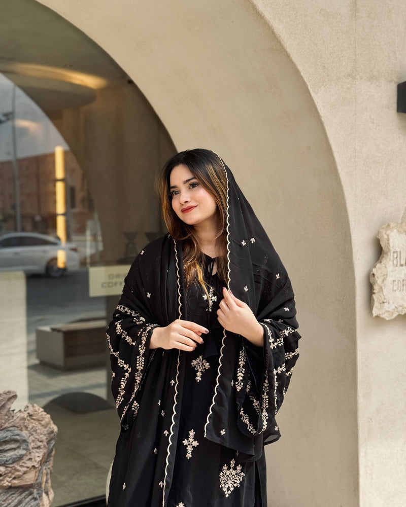 Noor Zara Heavy Faux Georgette Black Suit Set