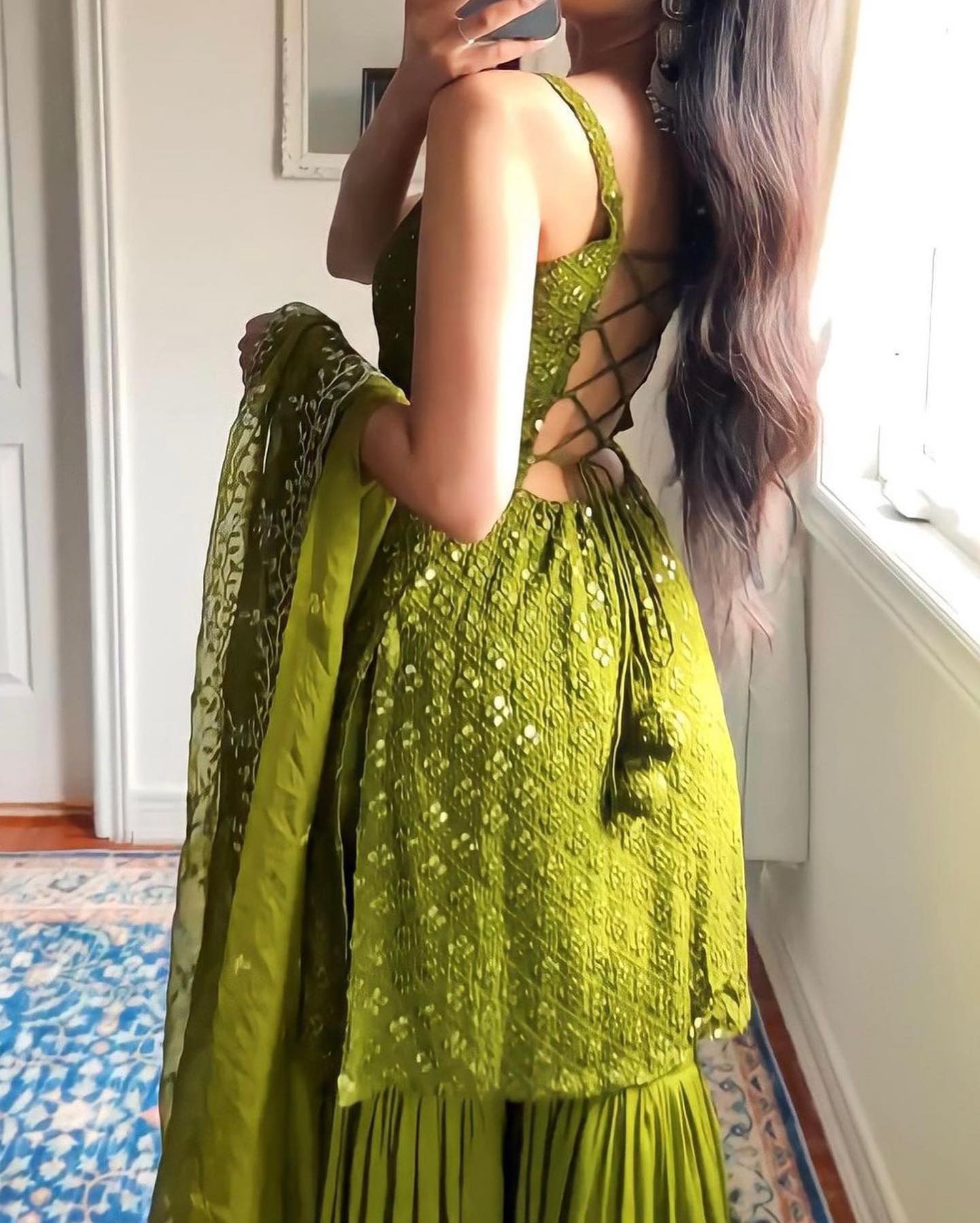 Green Embroidered Kurta And Sharara Suit Set with Dupatta