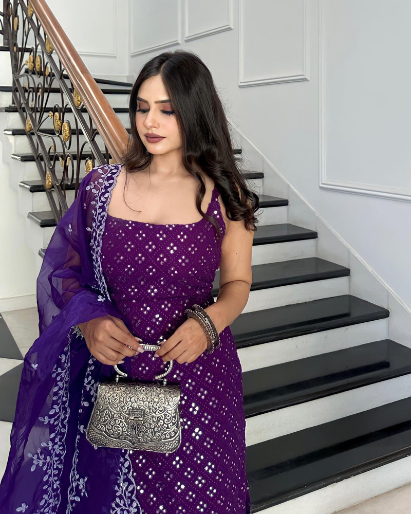 Festive Royal Purple Sharara Suit with Embroidered Kurti & Dupatta