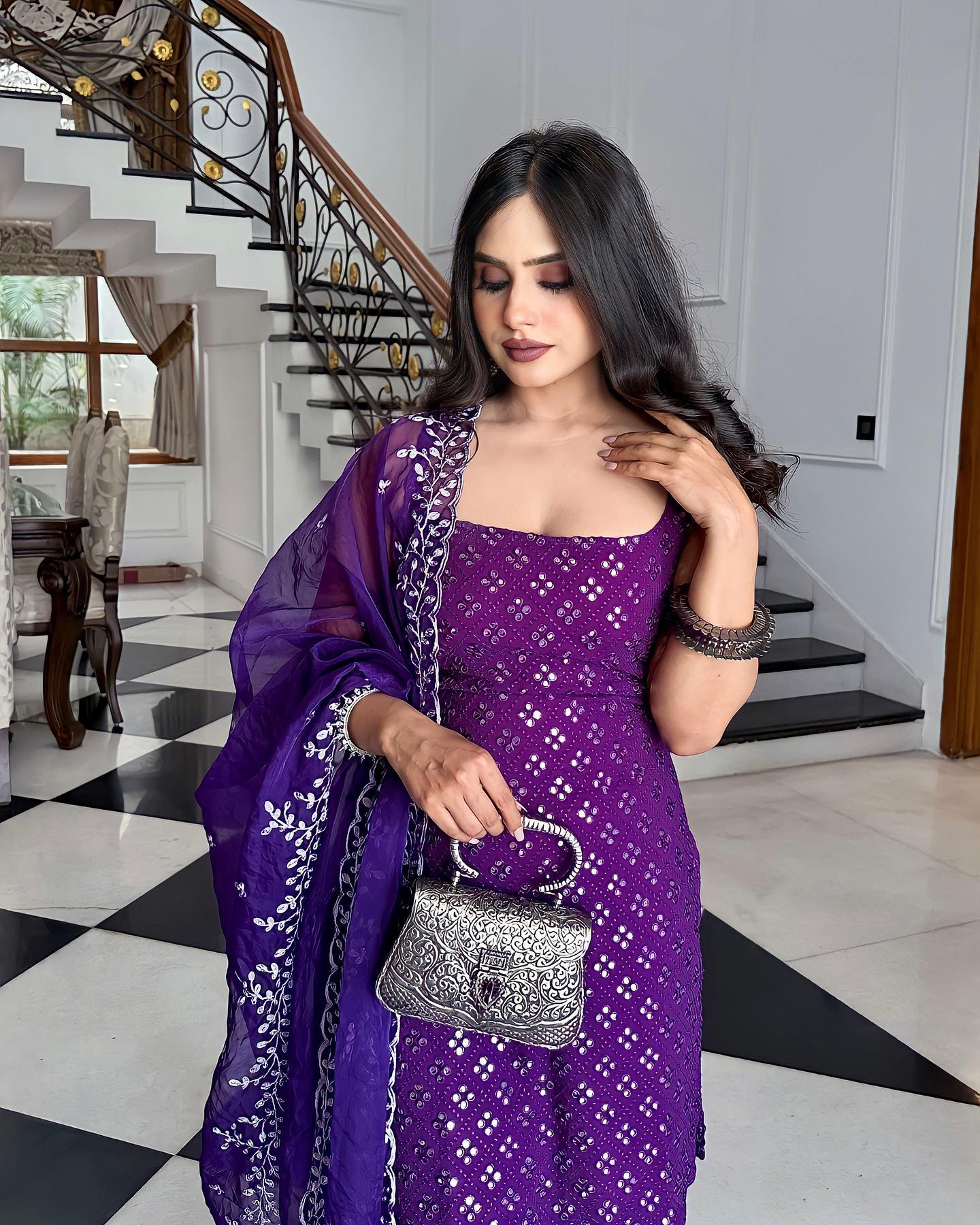 Festive Royal Purple Sharara Suit with Embroidered Kurti & Dupatta