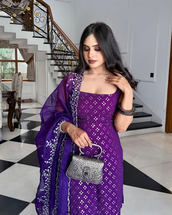 Festive Royal Purple Sharara Suit with Embroidered Kurti & Dupatta