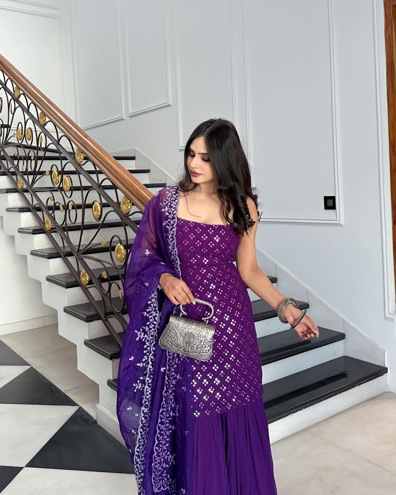 Festive Royal Purple Sharara Suit with Embroidered Kurti & Dupatta