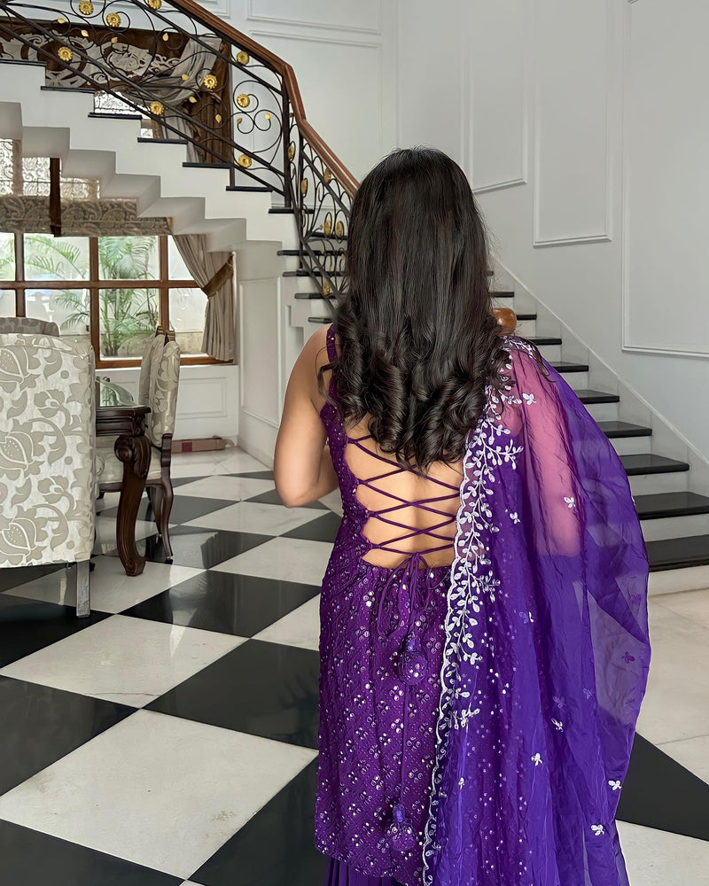 Festive Royal Purple Sharara Suit with Embroidered Kurti & Dupatta