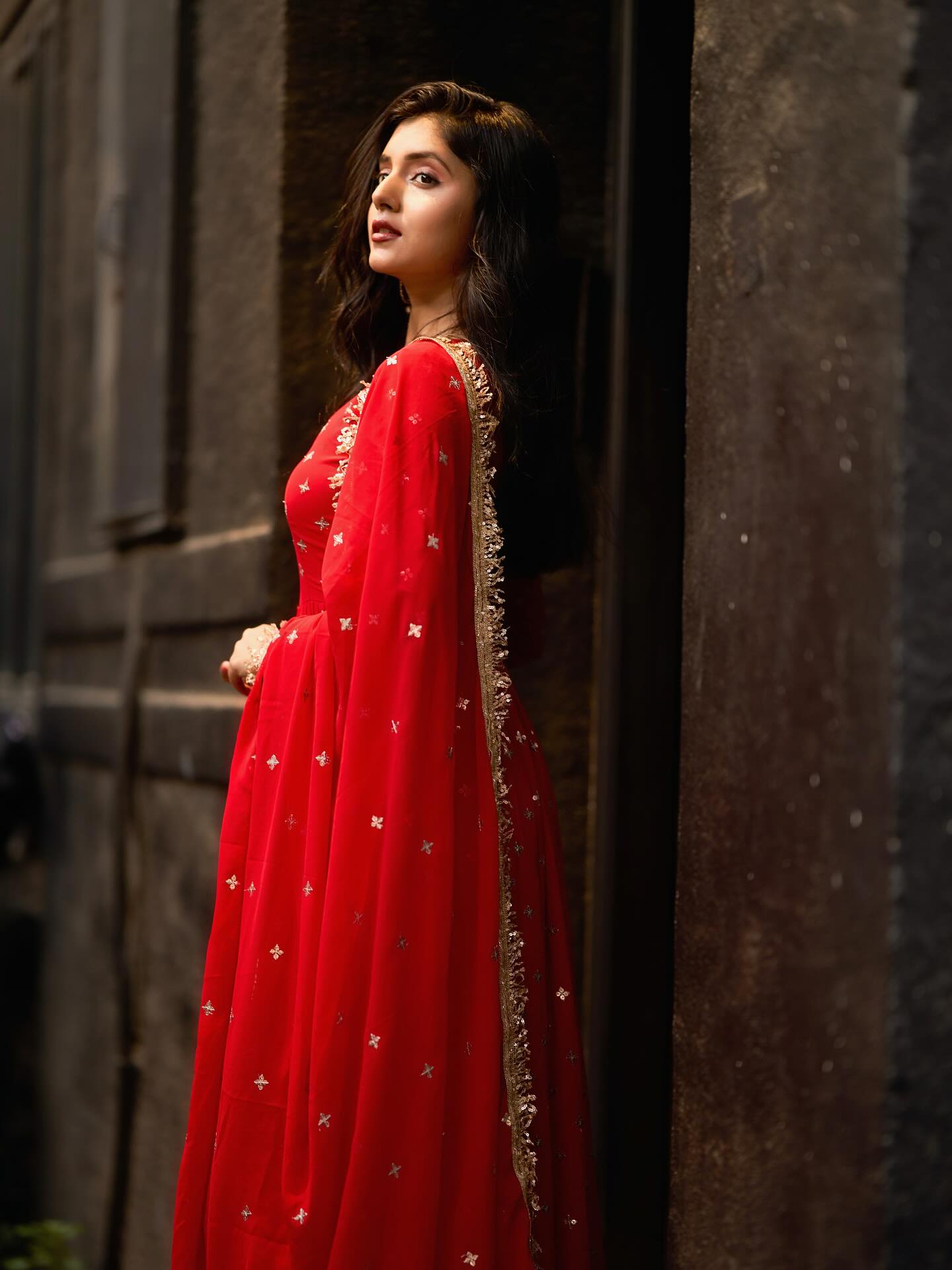 Radiance Red Anarkali Suit with Dupatta – Perfect Durga Puja & Karwa Chauth Dress