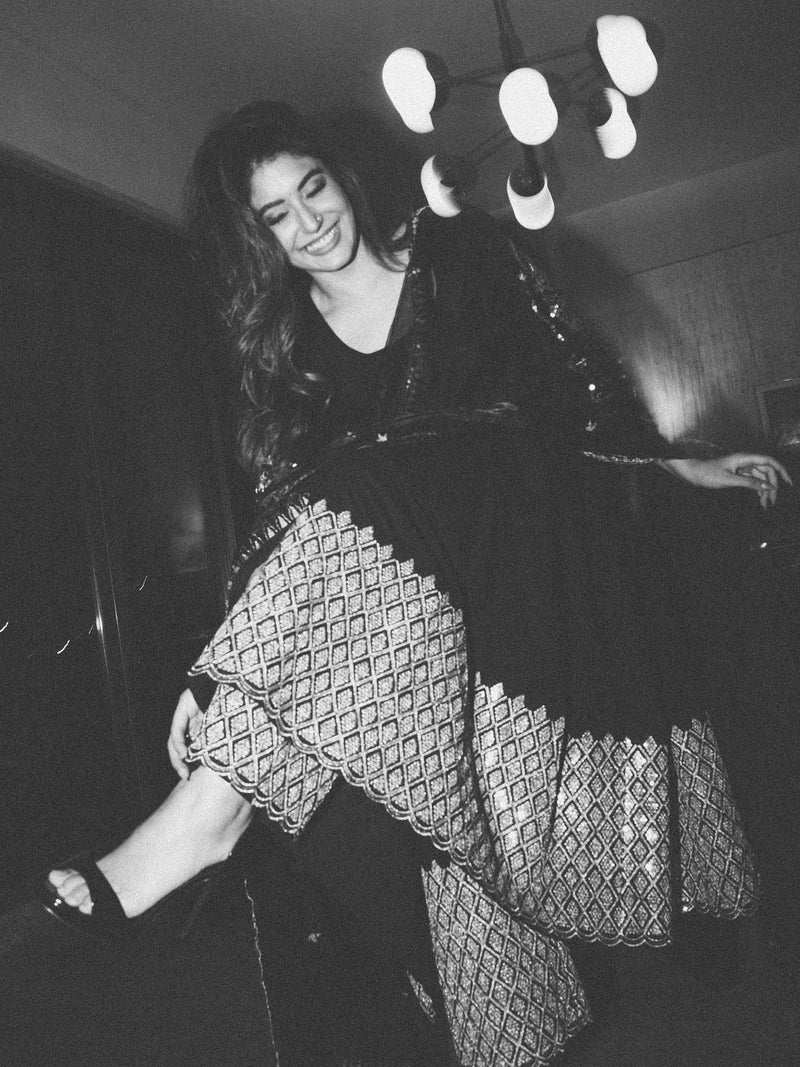 Prakriti Black Premium Festive Suit with Rich Golden Motifs and Organza Dupatta