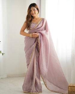 Light Dusty Mauve Color Tissue Silk Ready To Wear Saree