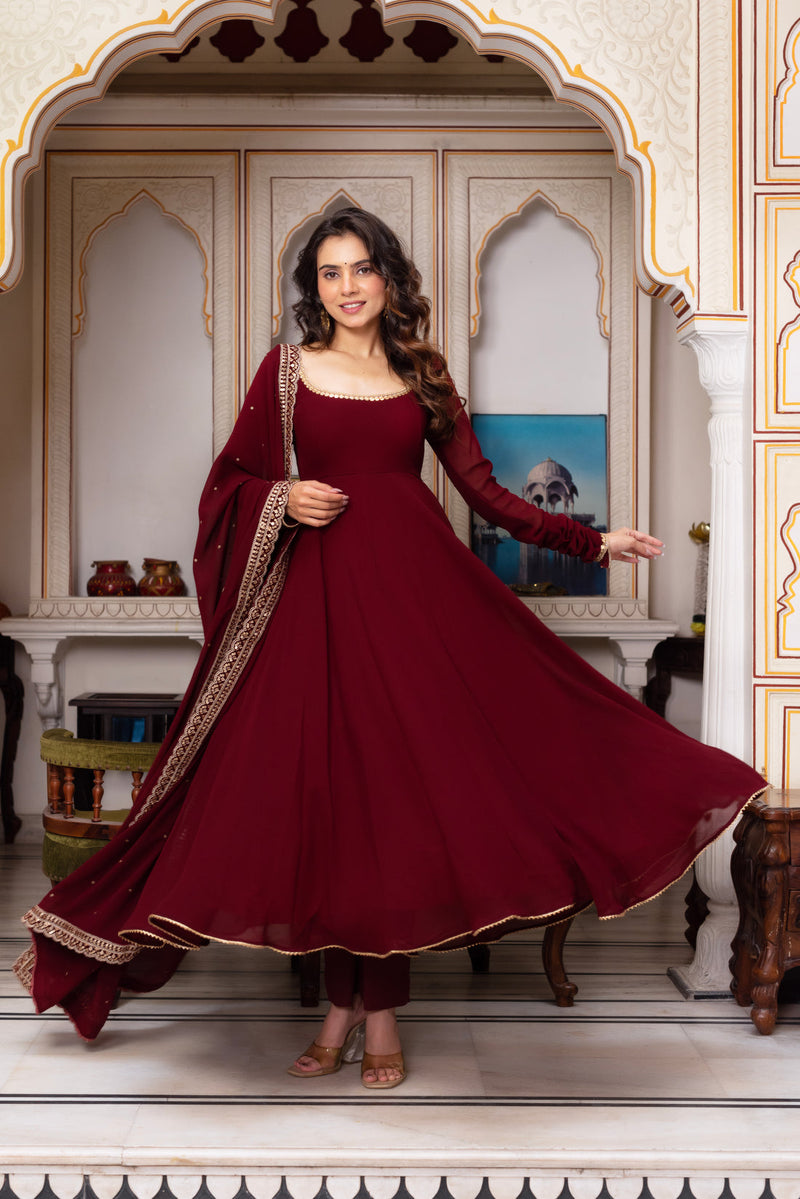 Maroon Color Faux Georgette Anarkali Suit Set