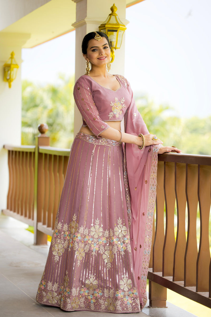 Wedding Wear Fox Georgette Dusty Pink Color Lehenga Choli