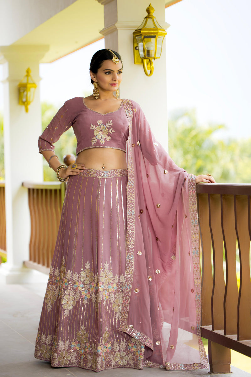 Wedding Wear Fox Georgette Dusty Pink Color Lehenga Choli