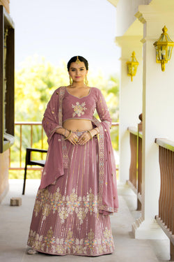 Wedding Wear Fox Georgette Dusty Pink Color Lehenga Choli