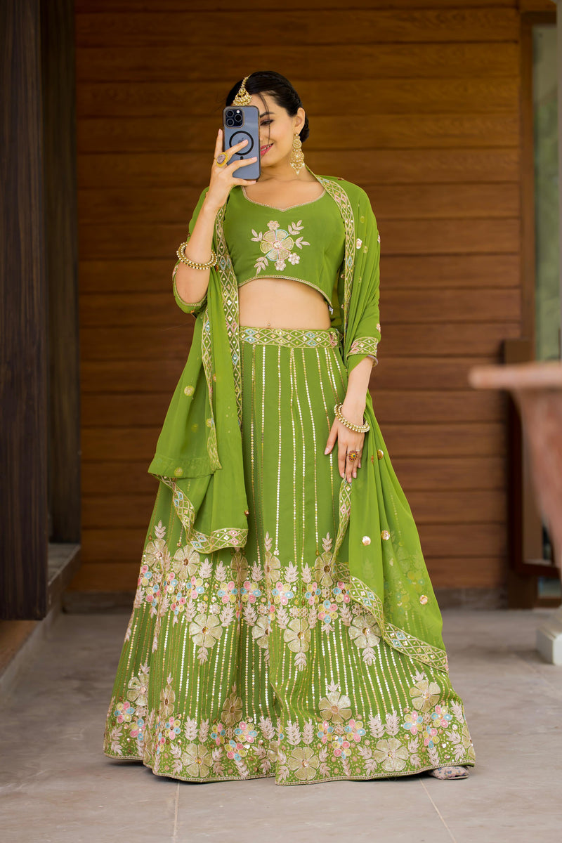 Wedding Wear Fox Georgette Green Color Lehenga Choli